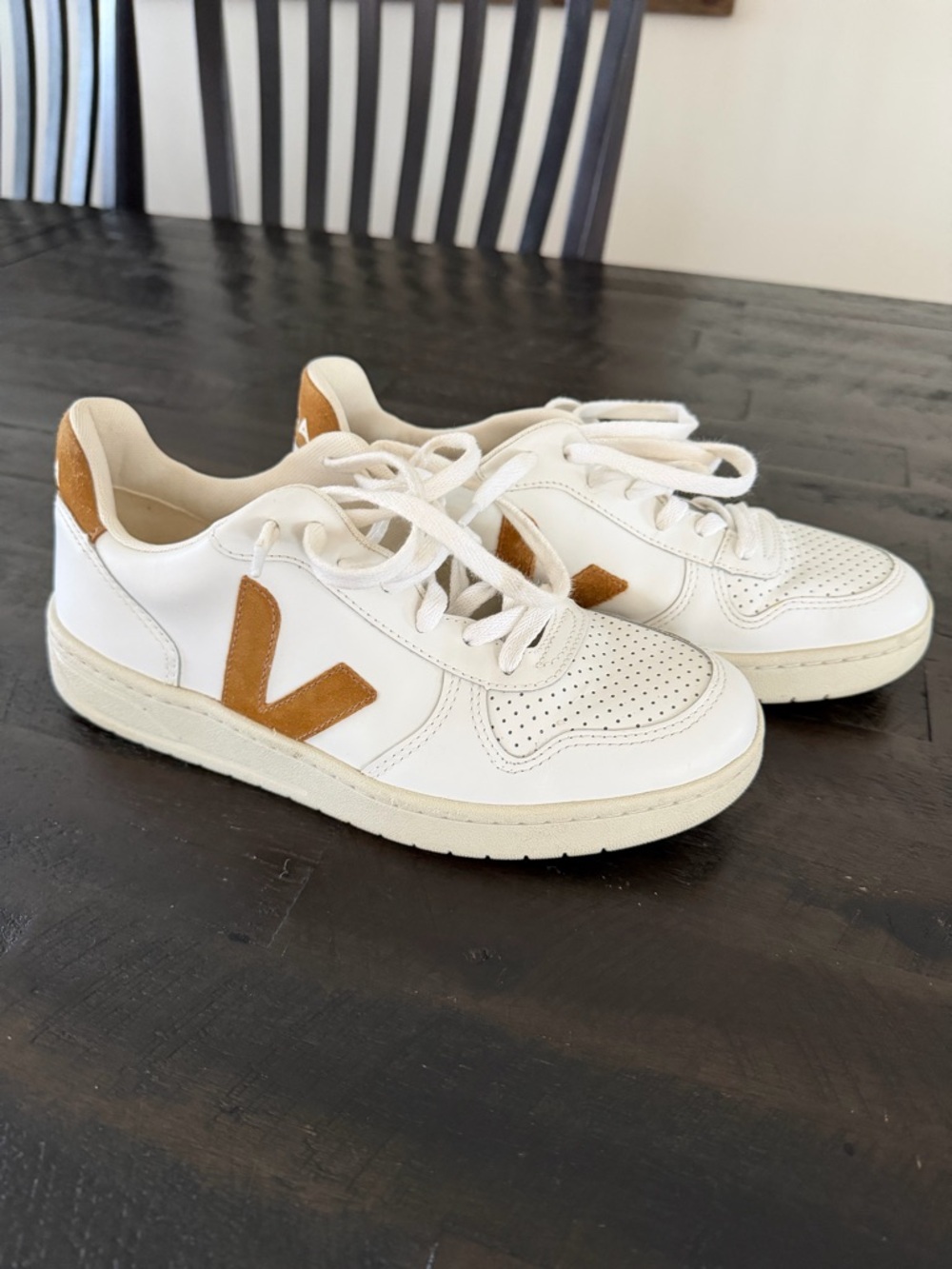 Veja Women's White Sneakers with Brown Accents